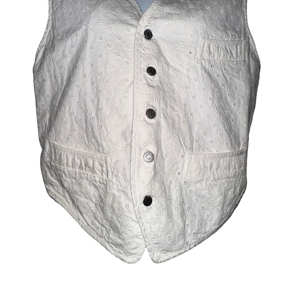 Vintage Guess Point Bottom Vest Juniors L Cream White Eyelet Tie in Back Retro - Picture 3 of 11